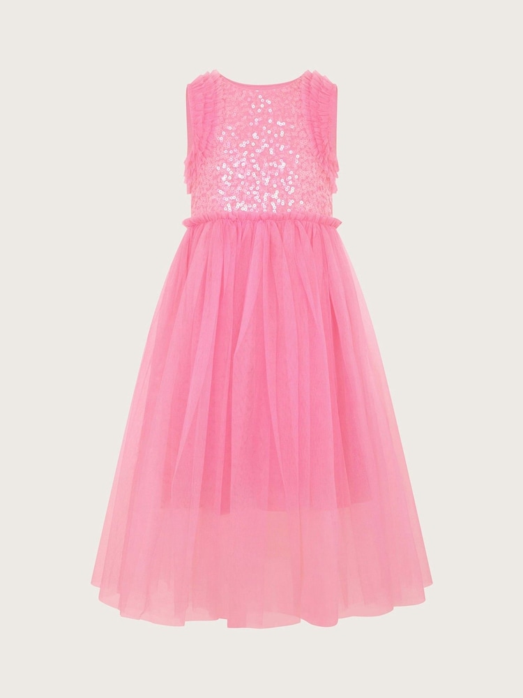 Розовый - Платье с оборками и пайетками Monsoon Priscilla - Изображение 1 из 2