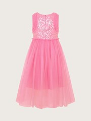 Розовый - Платье с оборками и пайетками Monsoon Priscilla - Изображение 2 из 2