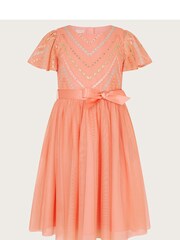 Monsoon Orange Chevron Flower Tulle Dress - Image 1 of 3