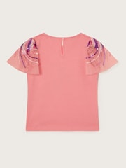 Monsoon Pink Giraffe Embellished 100% Cotton T-Shirt - Image 2 of 3