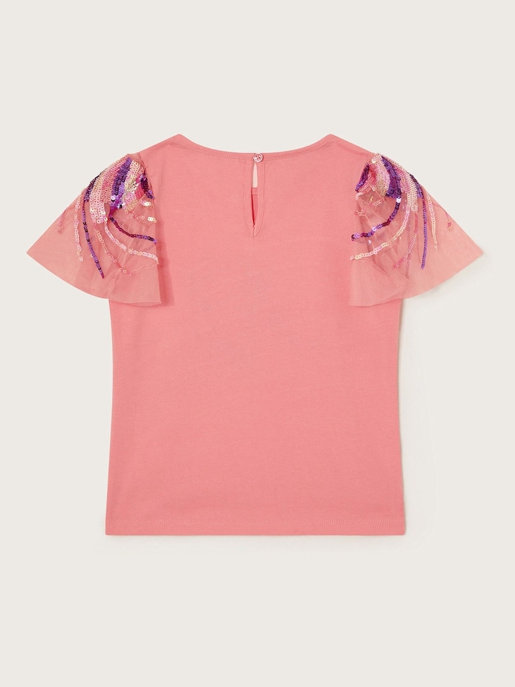 Monsoon Pink Giraffe Embellished 100% Cotton T-Shirt - Image 2 of 3