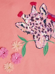 Monsoon Pink Giraffe Embellished 100% Cotton T-Shirt - Image 3 of 3