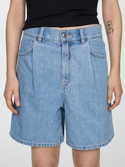 Mango Blue 100% Cotton Denim Shorts With Pleats - Image 1 of 6