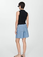 Mango Blue 100% Cotton Denim Shorts With Pleats - Image 3 of 6