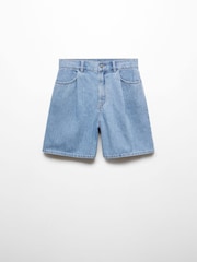 Mango Blue 100% Cotton Denim Shorts With Pleats - Image 5 of 6