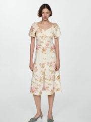Mango Cream Buttoned Linen-Blend Dress - Image 1 of 6