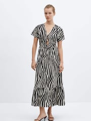 Mango Black Animal Prin Cut-Out Detail Dress - Image 1 of 6