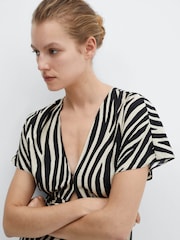 Mango Black Animal Prin Cut-Out Detail Dress - Image 2 of 6