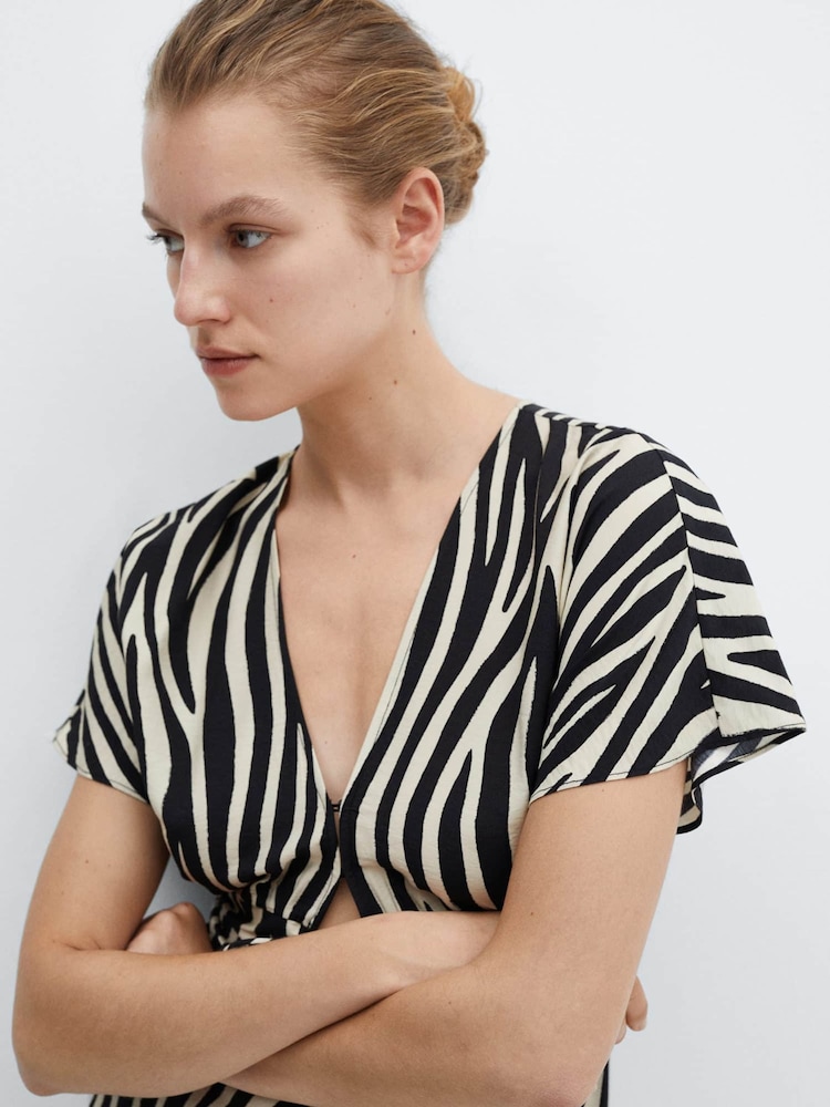 Mango Black Animal Prin Cut-Out Detail Dress - Image 2 of 6