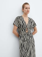 Mango Black Animal Prin Cut-Out Detail Dress - Image 4 of 6