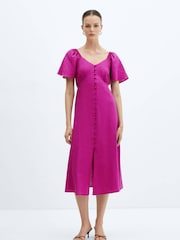 Mango Purple Buttoned Linen-Blend Dress - Image 1 of 6