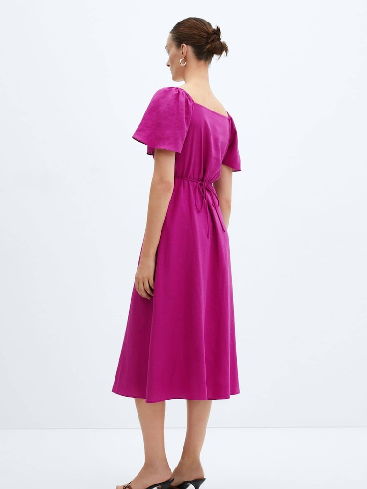 Mango Purple Buttoned Linen-Blend Dress - Image 2 of 6