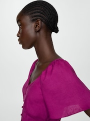 Mango Purple Buttoned Linen-Blend Dress - Image 3 of 6