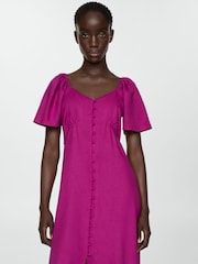 Mango Purple Buttoned Linen-Blend Dress - Image 4 of 6