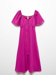 Mango Purple Buttoned Linen-Blend Dress - Image 5 of 6
