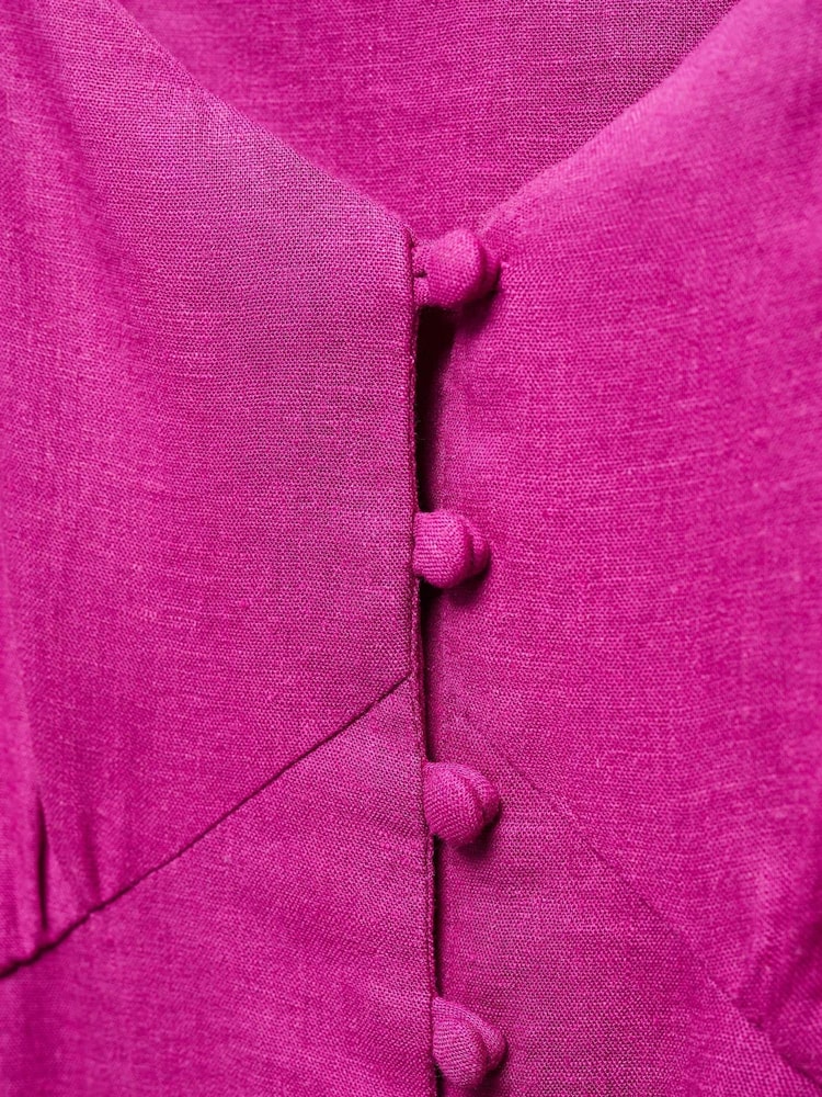 Mango Purple Buttoned Linen-Blend Dress - Image 6 of 6