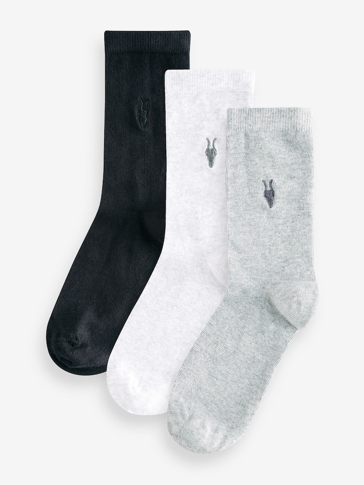 smALLSAINTS Grey/Black Ramskull Embroidered Socks 3 Pack - Image 1 of 4