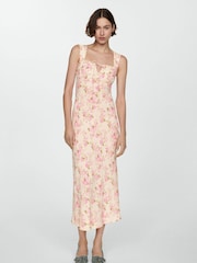 Mango Pink Floral Dress With Bow Neckline - Image 1 of 7