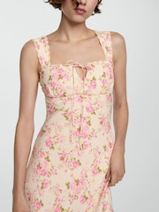 Mango Pink Floral Dress With Bow Neckline - Image 2 of 7