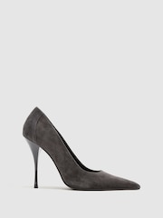 Reiss Grey Taylor Suede Pointed-Toe High-Heel Court Shoes - Image 3 of 8