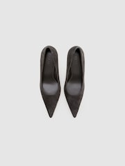 Reiss Grey Taylor Suede Pointed-Toe High-Heel Court Shoes - Image 5 of 8