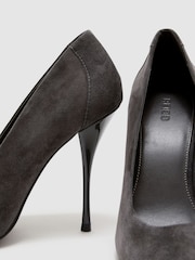 Reiss Grey Taylor Suede Pointed-Toe High-Heel Court Shoes - Image 8 of 8