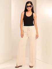 Lipsy Light Camel Petite Wide Leg Trousers With A Touch Of Linen - Image 3 of 4