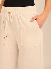 Lipsy Light Camel Petite Wide Leg Trousers With A Touch Of Linen - Image 4 of 4