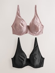 Black/Pink DD+ Non Pad Full Cup DD+ Jacquard Microfibre Brushed Lined Non Pad Bras 2 Pack - Image 7 of 12