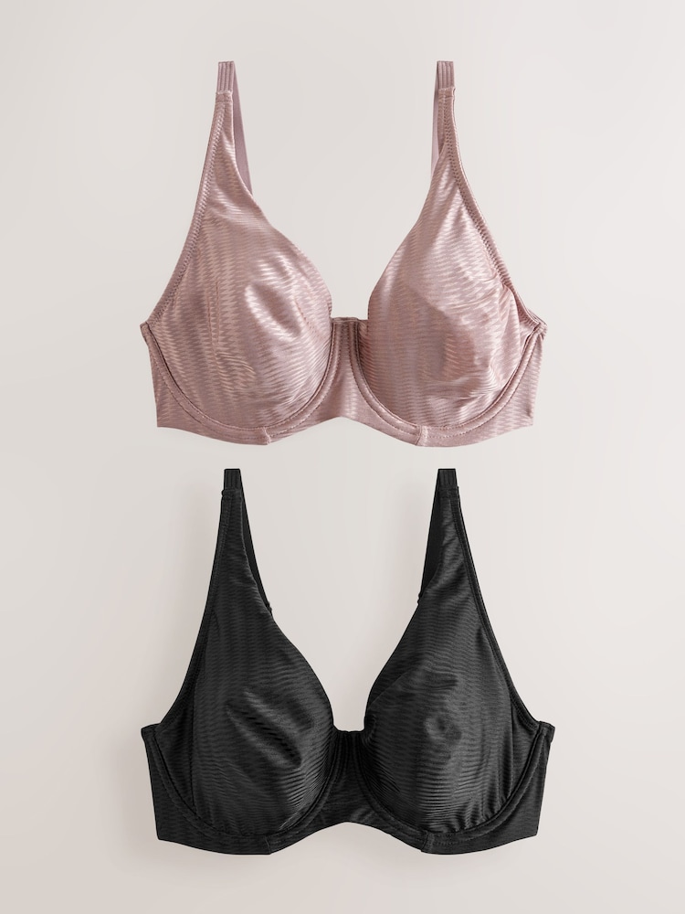 Schwarz und Pink - DD+ Jacquard Microfibre Brushed Lined Non Pad Bras 2 Pack - Image 7 of 12