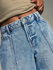 Mid Blue Adjustable Cinch Back Wide leg Hourglass 100% Cotton Jeans - Image 4 of 8