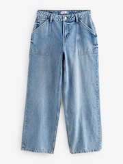 Mid Blue Adjustable Cinch Back Wide leg Hourglass 100% Cotton Jeans - Image 6 of 8