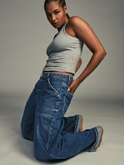 Dark Blue Adjustable Cinch Back Wide leg Hourglass 100% Cotton Jeans - Image 5 of 10