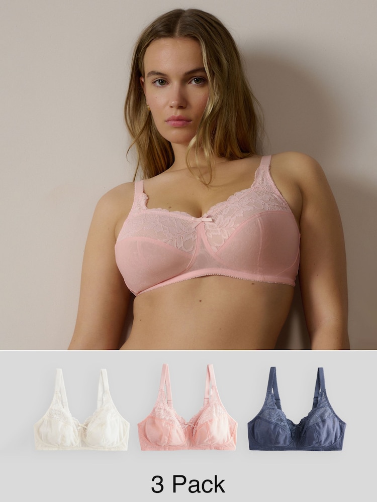 Navy/Pink/Cream Total Support Full Cup Lace Ultimate Comfort Bras 3 Pack - Image 1 of 1 Navy/Pink/Cream Total Support Full Cup Lace Ultimate Comfort Bras 3 Pack - Image 1 of 1