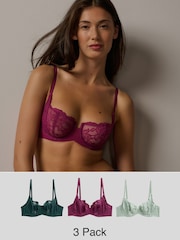Green/Berry/Mint Non Pad Balcony Lace Bras 3 Pack A-E - Image 1 of 13