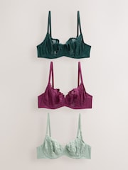 Green/Berry/Mint Non Pad Balcony Lace Bras 3 Pack A-E - Image 8 of 13