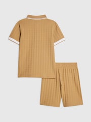River Island Brown Slim Polo Shirt & Shorts Set - Image 2 of 5