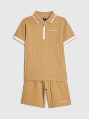 River Island Brown Slim Polo Shirt & Shorts Set - Image 3 of 5