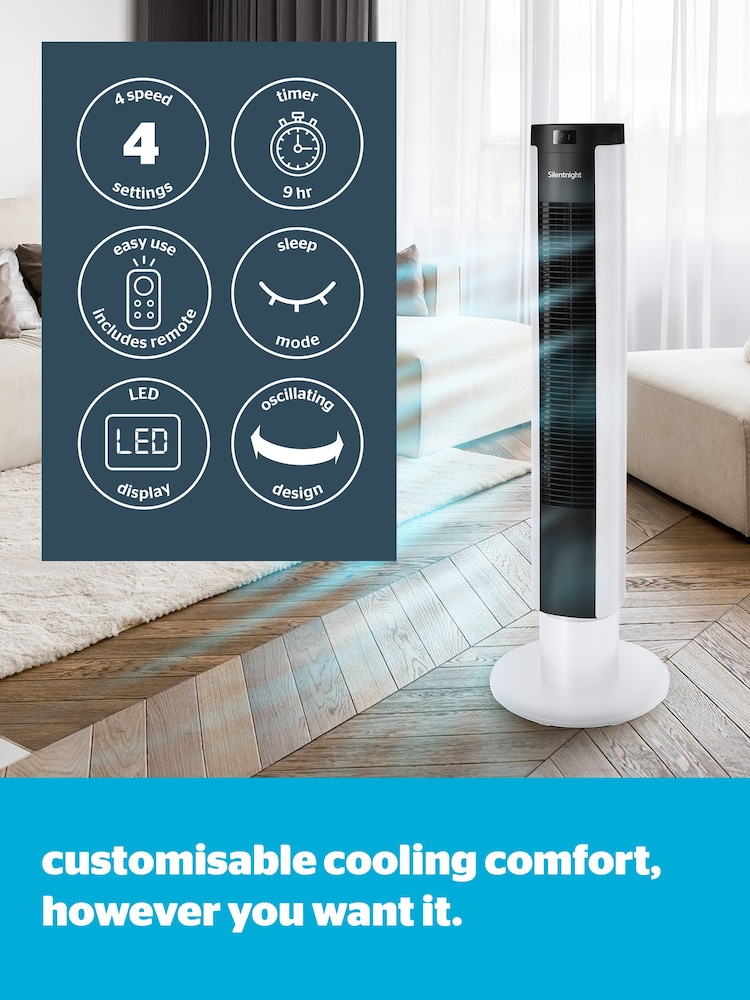 Silentnight White Home Electrics Airmax 3400 Oscillating Tower Fan - Image 2 of 8