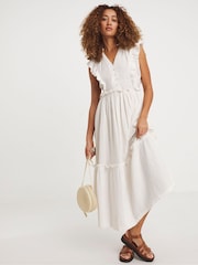 JD Williams White 100% Cotton Cheesecloth Smock Dress With Shirred Back - Image 1 of 5
