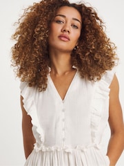 JD Williams White 100% Cotton Cheesecloth Smock Dress With Shirred Back - Image 4 of 5