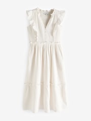 JD Williams White 100% Cotton Cheesecloth Smock Dress With Shirred Back - Image 5 of 5