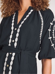 JD Williams Black 100% Cotton Embroidered Kaftan Dress - Image 4 of 4