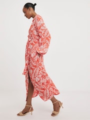 JD Williams Orange Crinkle Balloon Sleeve Midi Shirt Dress - Image 1 of 5