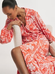 JD Williams Orange Crinkle Balloon Sleeve Midi Shirt Dress - Image 2 of 5