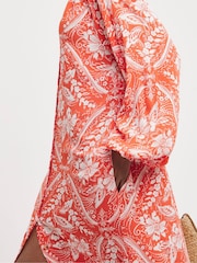 JD Williams Orange Crinkle Balloon Sleeve Midi Shirt Dress - Image 4 of 5