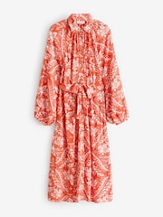 JD Williams Orange Crinkle Balloon Sleeve Midi Shirt Dress - Image 5 of 5
