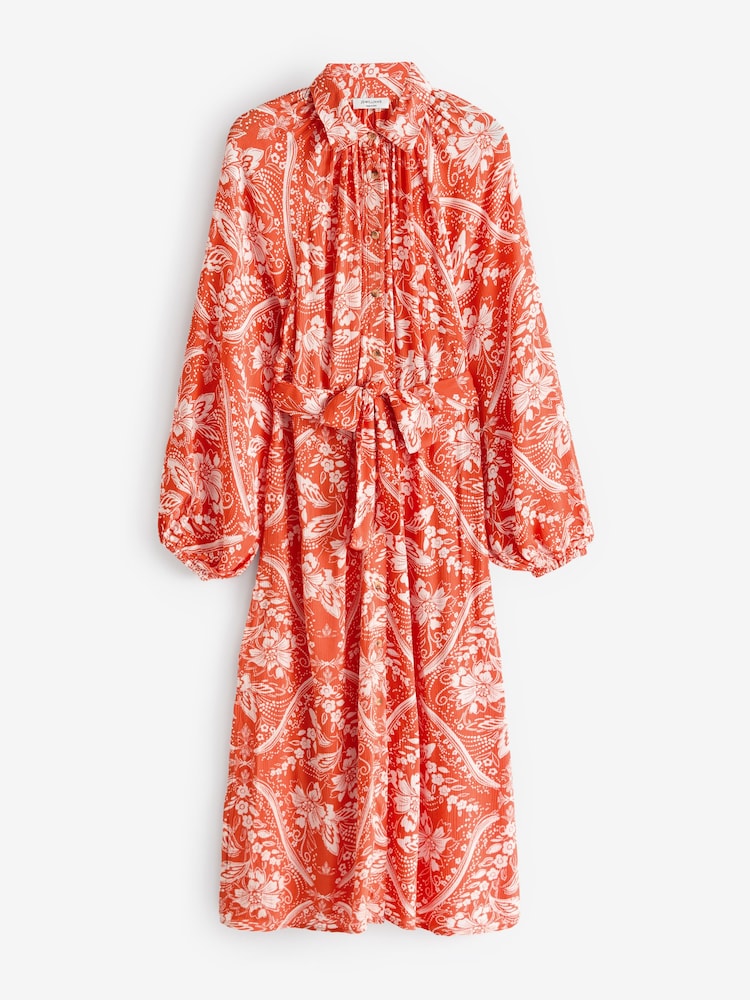 JD Williams Orange Crinkle Balloon Sleeve Midi Shirt Dress - Image 5 of 5
