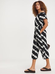 JD Williams Black Printed Crinkle Tie Strap Jumpsuit - Image 1 of 4