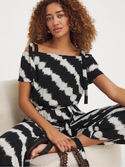 JD Williams Black Printed Crinkle Tie Strap Jumpsuit - Image 2 of 4